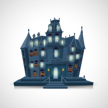 scary haunted house isolated on white background. suitable for halloween background, poster, banner and flyer