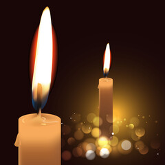 realistic burning candles isolated on the dark background. vector illustration