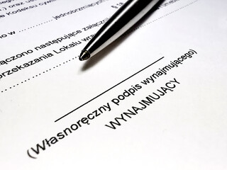 Mietvertrag auf Polnisch und Unterschrift Vermieter