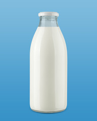 Milk in glass on blue background, full depth of field