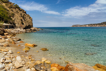 Cala Xarraca paradise in Ibiza, a idyllic seascape of relaxing holidays, Balearic Islands