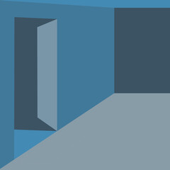 simple door graphic illustration, blue color