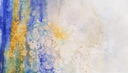 Abstract colorful hand drawn watercolor background in navy blue and yellow colors.