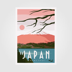 mount fuji background poster, japanese vintage poster vector background illustration design