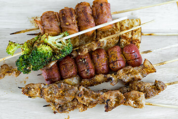 Pictures of grilled pork with spicy hot and spicy Szechuan pepper sauce, local street food and spicy Thai foo