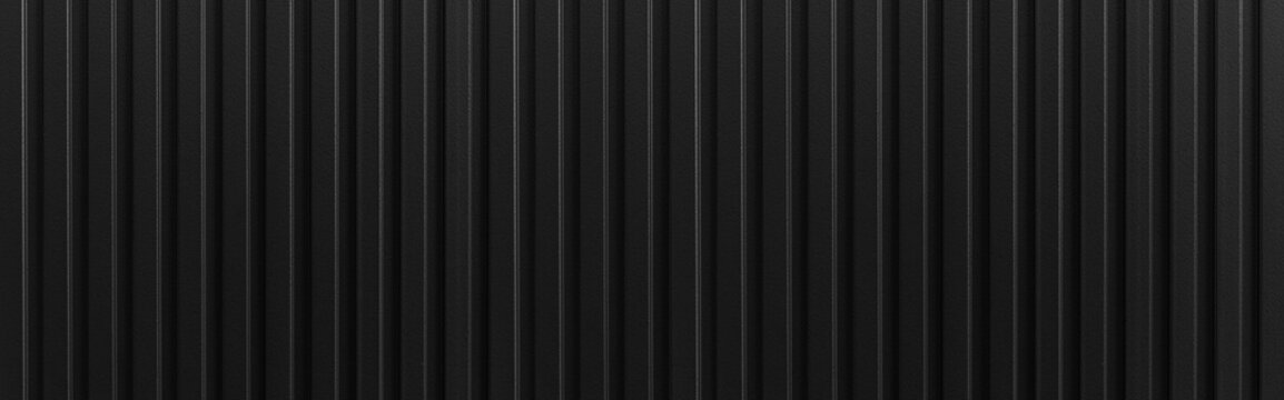 Panorama of Black Corrugated metal background and texture surface or galvanize steel