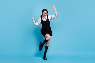 Full length body size view of her she nice attractive lovely ecstatic cheerful cheery schoolgirl...