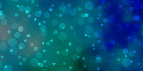 Light Blue, Green vector layout with circles, stars. Abstract illustration with colorful shapes of circles, stars. Pattern for design of fabric, wallpapers.