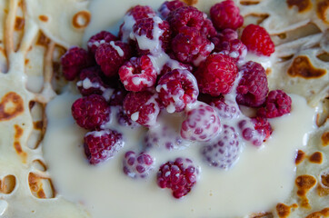 pancake with condensed milk and strawberries