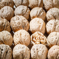 still life with walnuts on wooden table