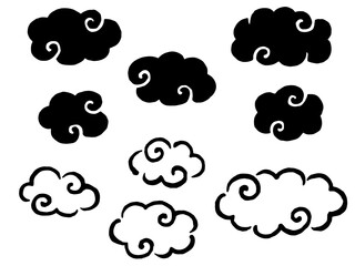 Obraz premium 和風の雲の手描きイラストセット