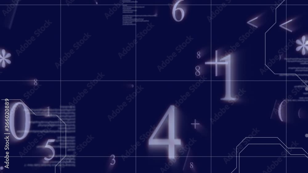 Poster mathematical symbols and data processing against blue background