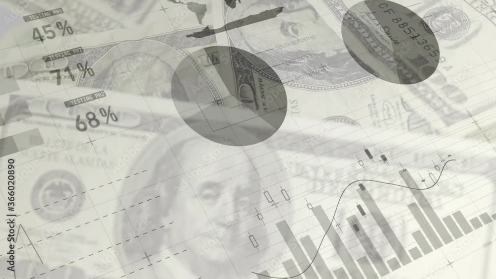 Poster statistical data processing against american dollars rotating