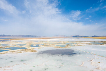 aerial view of the lake and bule sky