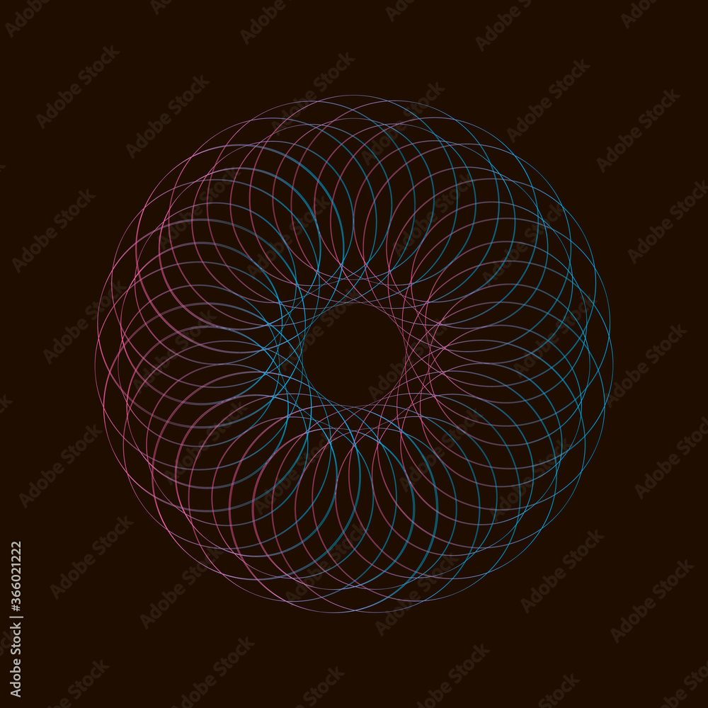 Wall mural spirograph abstract element on a black background.