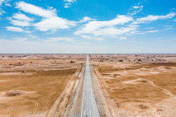 aerial view of road in desert