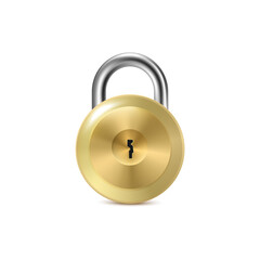 vector illustration isolated on white background. Round metal padlock or doorway lock