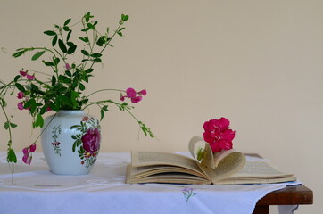 Table still. Reading at home in calm peace and silence.