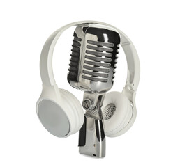 Headphones with microphone on white background