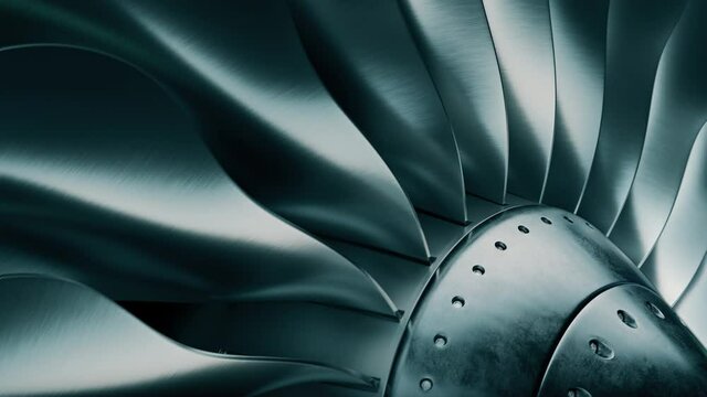 Turbine blades of airplane, Jet engine.
Perspective view of a jet engine and blades.
4K ProRes loopable 3D animation.