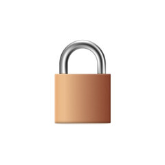 Mockup of closed square brass padlock, 3d realistic vector illustration isolated.