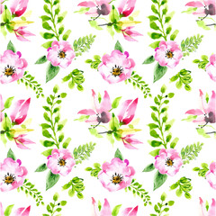 Fototapeta na wymiar Soft floral watercolor seamless pattern