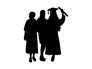 Silhouette of graduate girl with mom and grandmother