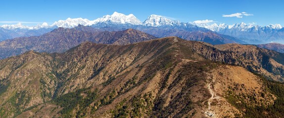Panoramic view of himalayas range from Pikey peak