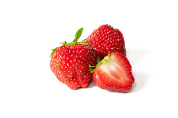 Fresh juicy strawberries isolated on a white background.
