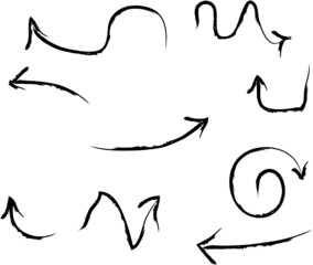 Obraz premium Grunge Dirt Arrow Vector. Dry Brush Stroke . Curved arrow set . sideways. black sign. element for your design . distressed direction