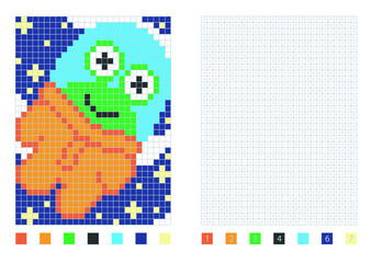 Fototapeta premium Pixel alien in the coloring page with numbered squares, vector illustration