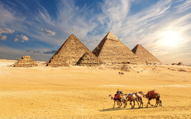 Giza Pyramids and the desert of Egypt under the beautiful sky of Africa