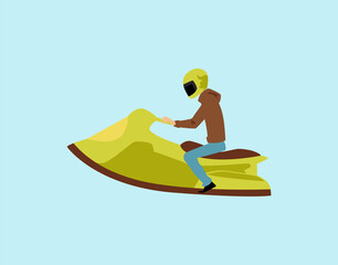 Man riding on motor water scooter, flat vector illustration isolated on white.