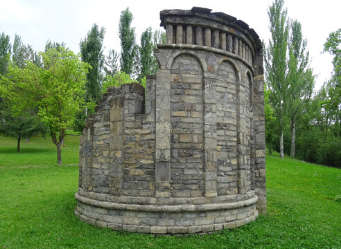 Ruins of the old Church of Santa Maria de Gav&iacute;n, moved to a Park in the town of Sabi&ntilde;anigo. Mozarab Pre-Romanesque. Serrablo Region. 10th-11th century. Spain. 