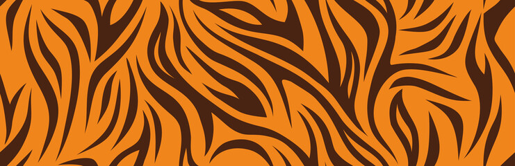Tiger stripes pattern, animal skin, line background. Vector cartoon style seamless texture 
