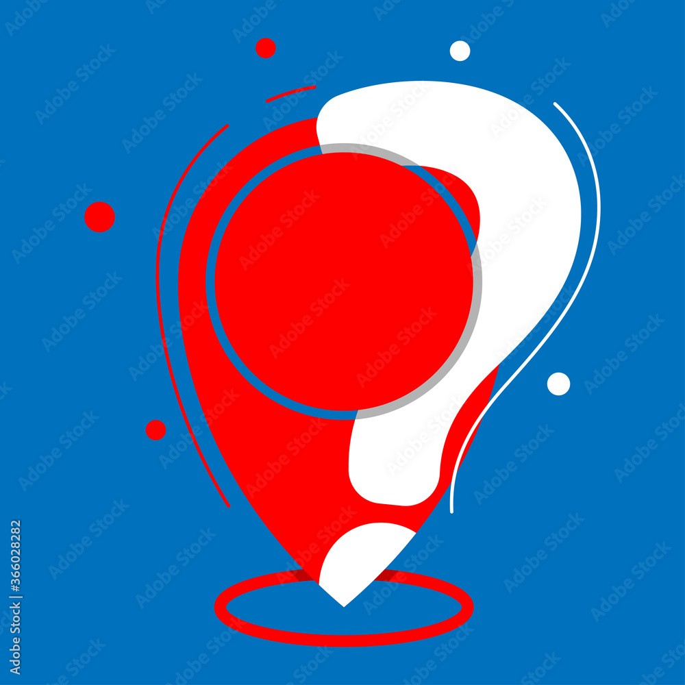 Poster flat vector illustration of where is the location, question mark and pin point map location flat ico