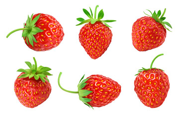 Strawberry isolated on white background. Fresh berry with full depth of field. Set or collection