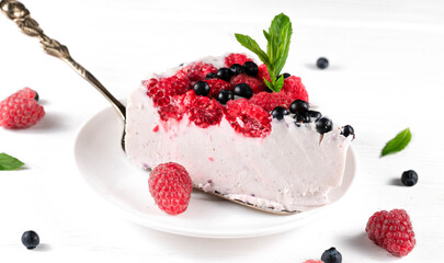 Cheesecake assortment with blueberry and mint.