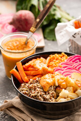 Vegetarian Bowl with Sweet Potato,Beetroot and Halumi Cheese