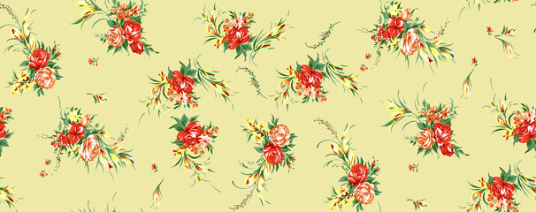 Elegant stylish spring floral seamless pattern with dots and lineart.
