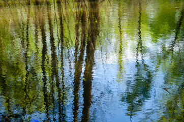 Colorful reflection of the environment on the water surface