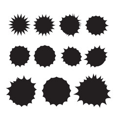 Starburst explosion comic shapes. Speech boom bubble