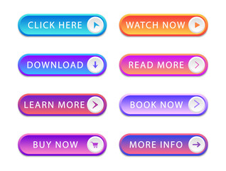 Сollection vibrant gradient buttons. Set of modern buttons for web site and ui. Vector illustration