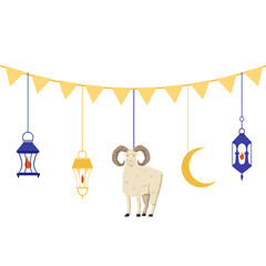 Garland or bunting for Aid al adha holiday, flat vector illustration isolated.