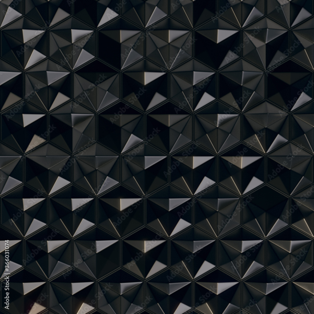 Aufkleber 3d rendering abstract black backdrop. Three dimensional hexagonal pattern