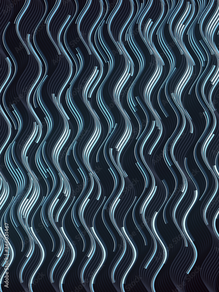 Aufkleber Silver lines on dark background wave band pattern. 3d rendering design element