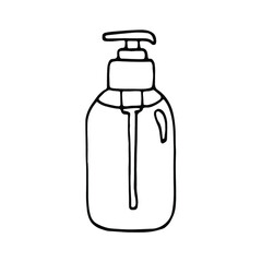 Antiseptic bottle. Sanitizer. Coronavirus protection. Vector illustration. Isolated object on a white background. Hand-drawn style.
