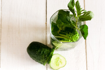 Summer refreshing drink with cucumber and mint.