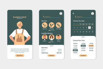 Barber shop app interface design template