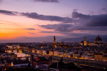 Fototapeta na wymiar Amazing purple and orange sunset in Florence.